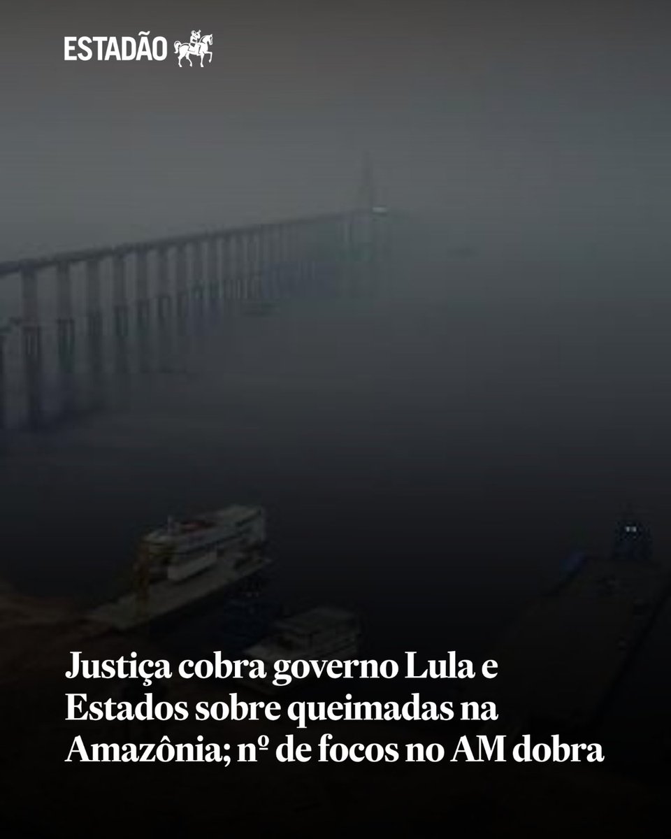 Estadao's tweet photo. Justiça cobra governo Lula e Estados sobre queimadas na Amazônia; nº de focos no AM dobra | Juíza questiona falta de transparência e omissão na preparação antifogo; União diz que repassou recursos aos Estados. Amazonas destaca fiscalização e Pará afirma... https://t.co/ZGgRiPbUlN https://t.co/aARn3QeWMp