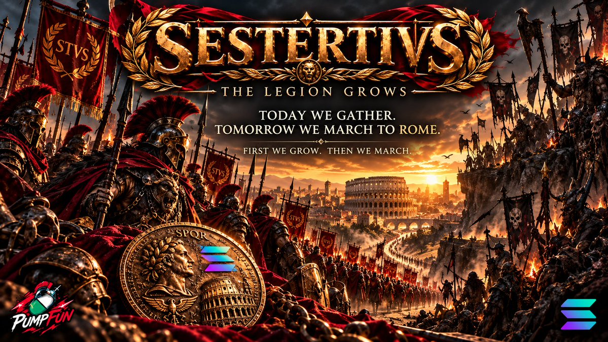 SESTERTIVSCOIN's tweet photo. 🏛️ THE LEGEND OF SESTERTIVS — THE LEGION GROWS ⚔️

Today, we gather. Every Legion begins with a few brave souls united by a vision. When we are ready and strong enough, we will begin our journey toward Rome, carrying our coin to the heart of the Empire, so its legend can spread far and wide.

But the road will not be easy. Enemies will lurk in the shadows, ready to plunder, steal, and destroy what we protect.

Our mission is clear: protect the coin, strengthen our bonds, and welcome every true Legionary who joins our ranks.

We are in no rush. Rome was not built in a day, and neither will SESTERTIVS.

FIRST WE GROW. THEN WE MARCH. $STVS 🛡️

🪙 Discover $STVS on 
Pumpfun:
https://t.co/hsBTpHWyeJ

⚔️ Join the Legion on Telegram:
https://t.co/XRnu53j0Yz

🏛️ Follow us on X:
https://t.co/lcH22PbsHy

#SESTERTIVS #STVS #Solana #PumpFun #Memecoin #Roma