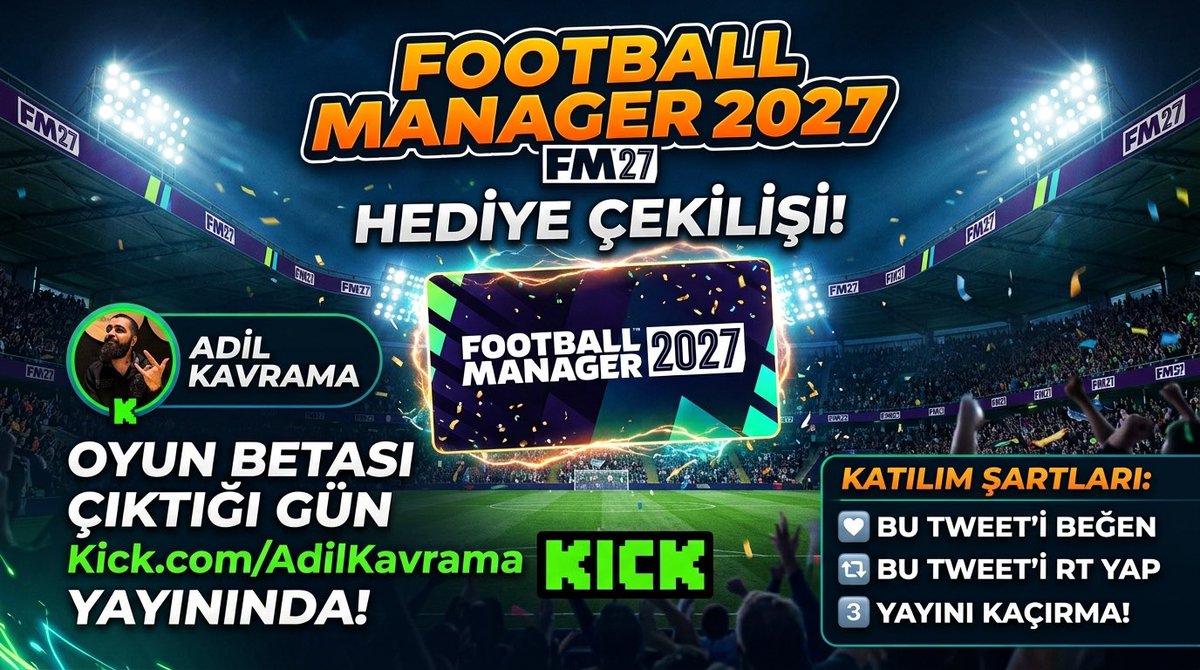 adilkkavrama's tweet photo. FM27 hediyesi 🎁.Katılım şartları için görselde ayrıntılar mevcut. Çekilişi https://t.co/Bm2t9GlfdK kanalında canlı yayında yapacağım. FM27 adına yamalar, online ligler ve draftlar için Kick kanalımı takip etmeyi unutmayınız. Bekleriz efendim. https://t.co/m2mOZqwC9M