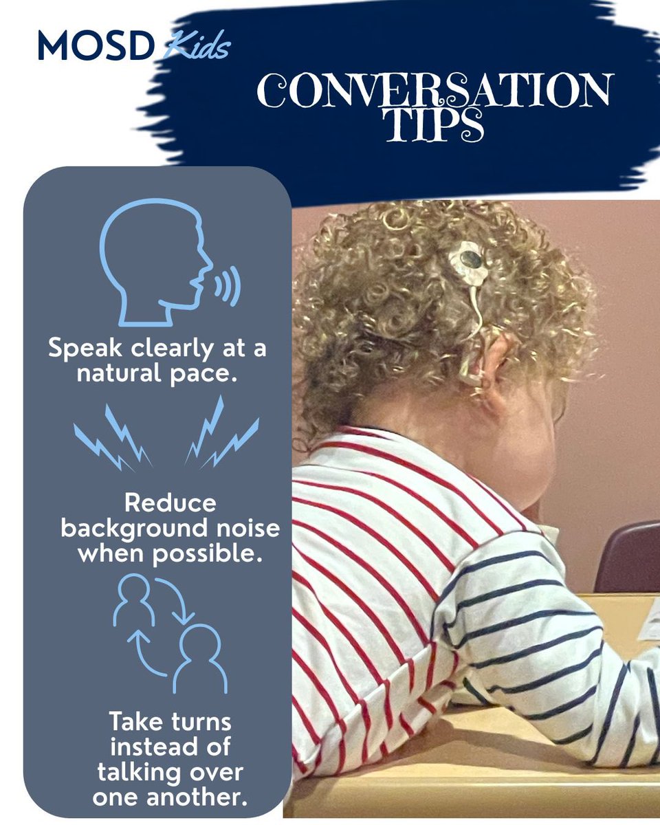 mosdkids's tweet photo. Small changes can make conversation easier for someone with hearing loss.

Everyone’s hearing needs are different. Ask what helps, respect their preferences, and keep them included.

Share these tips to help make everyday conversations more accessible. https://t.co/MMpHIOYC7D