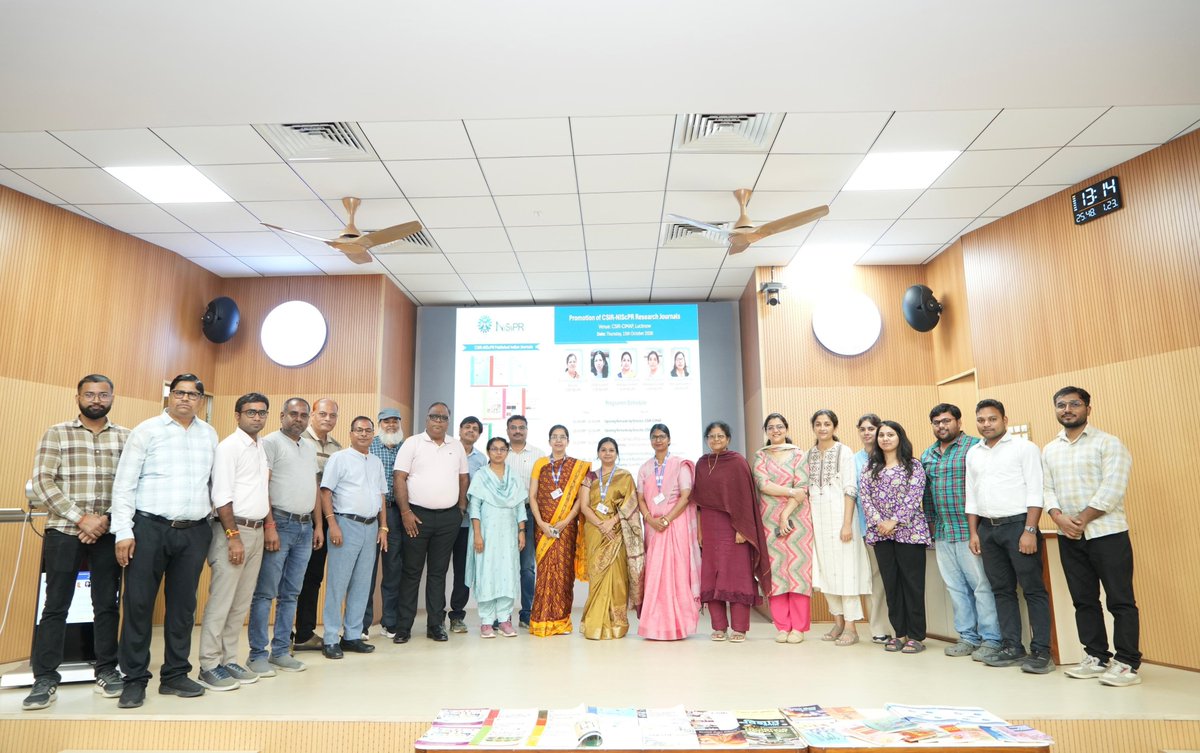 CSIRCIMAP's tweet photo. 📚 Advancing Scientific Publishing and Science Communication! 

CSIR-NIScPR organized a Research Journals Promotion Programme at CSIR-CIMAP, Lucknow, on 15 October 2026. Dr. Prabodh Kumar Trivedi, Director, CSIR-CIMAP, and Dr. Geetha Vani Rayasam, Director, CSIR-NIScPR, highlighted institutional collaboration, scientific outreach, regional-language publications and the responsible use of AI in research communication.  

Dr. Charu Verma, Chief Scientist, CSIR-NIScPR, introduced the institute’s research journals, followed by presentations by Dr. N. K. Prasanna on Indian Journal of Experimental Biology (IJEB) and Indian Journal of Biochemistry and Biophysics (IJBB), Ms. Pramila Majumdar on Indian Journal of Natural Products and Resources (IJNPR), and Dr. Puspanjali Tripathy on Indian Journal of Chemical Technology (IJCT). The programme encouraged scientific collaboration and promoted greater national and international visibility for Indian research.  

#CSIR #CSIRNIScPR #CSIRCIMAP #ResearchJournals #ScienceCommunication
@CSIR_NIScPR @PrabodhTrivedi @CSIR_IND @CSIRCIMAP @DrNKalaiselvi @DrJitendraSingh