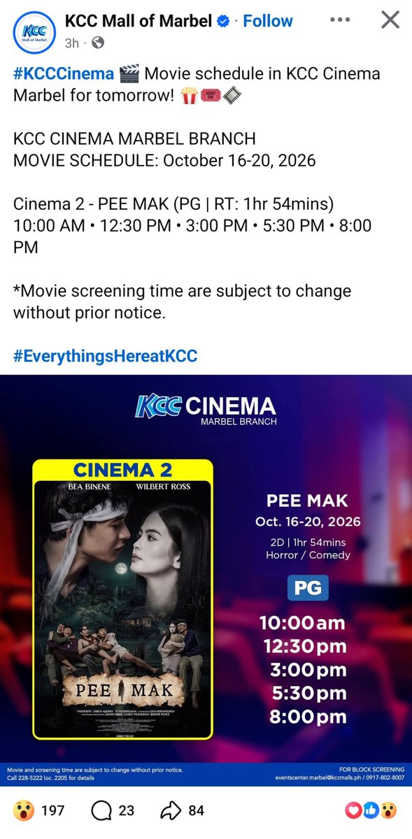 crazyivy_20's tweet photo. Wow! The amount of screening time here. Sa Cotabato to diba? Hoping punuan siya.🤞

#PeeMakPh https://t.co/ggjtDqzgcz