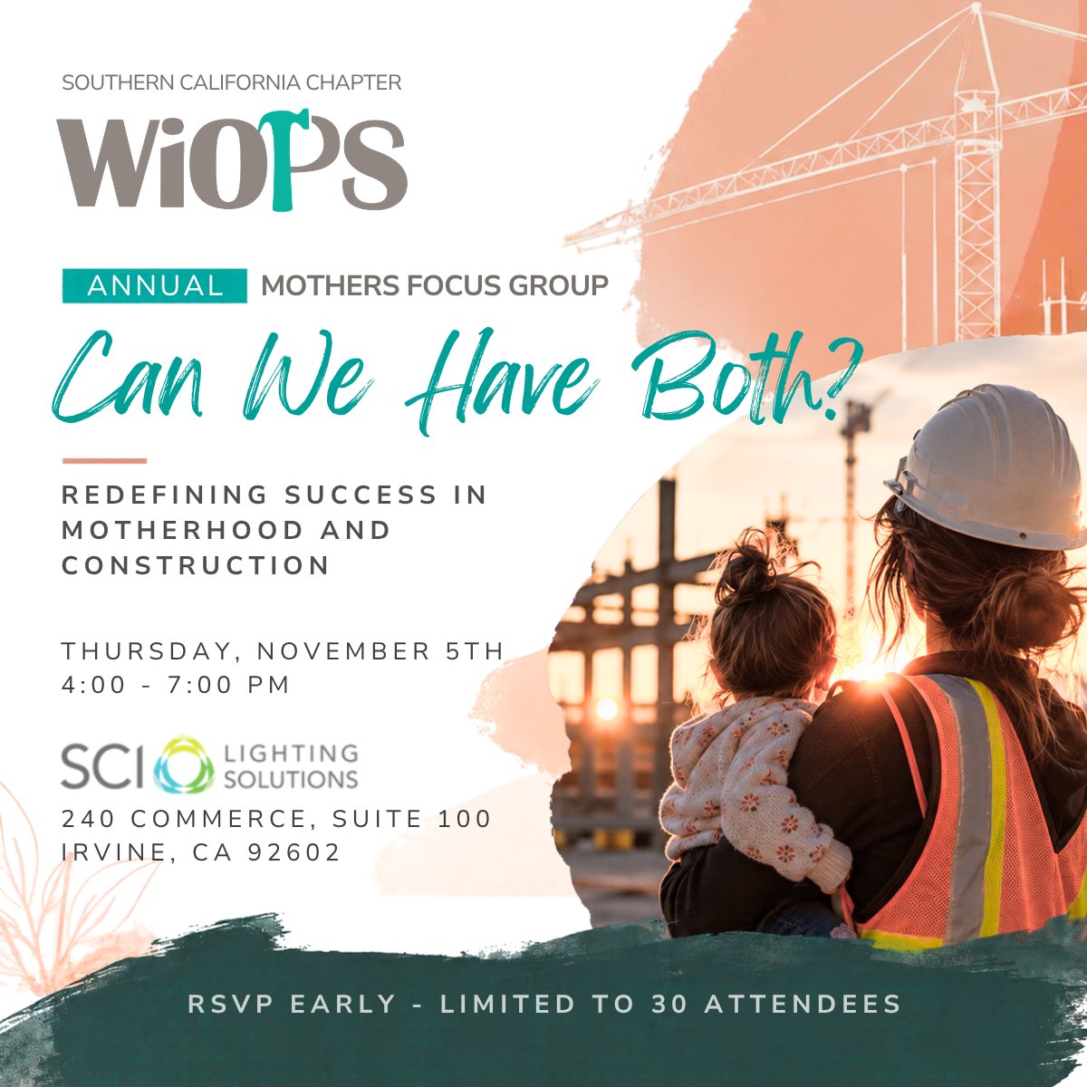 sci_lights's tweet photo. Join SCI and WiOPS SoCal for the annual Mothers Focus Group in Irvine. Connect, share experiences, and explore the realities of motherhood in construction. Register here: https://t.co/2nei0hj7BV 

#WomenInConstruction #WiOPS #SCILights https://t.co/C1ON0HBOYX
