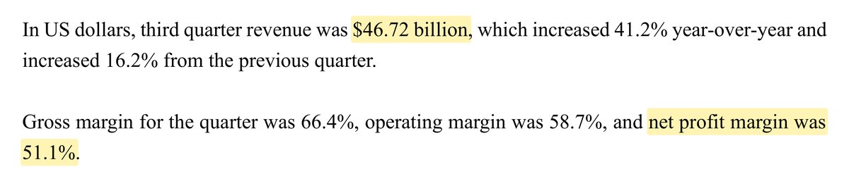 realmarketmaps's tweet photo. TSMC's profit last quarter was bigger than Anthropic's revenue.

TSMC sold $46.72B of chips in Q3, up 41%, and kept 51.1% as net profit. That's about $23.9B.

A day earlier, Anthropic told prospective IPO investors its Q3 revenue was $16.8B.

TSMC's Q3:
- Gross margin: 66.4%
- Operating margin: 58.7%
- 7nm and smaller: 79% of wafer revenue
- 2nm: 8% of wafer revenue