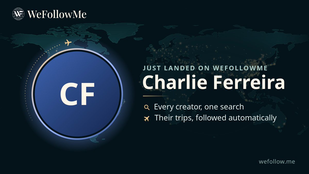 WeFollowMeOff's tweet photo. 🎉 Welcome Charlie Ferreira to WeFollowMe!

🔎 Find every content creator in one search
✈️ Follow their trips automatically
🤝 Never miss a collab again

👉 https://t.co/YP283VrBrD https://t.co/isFARqbjje