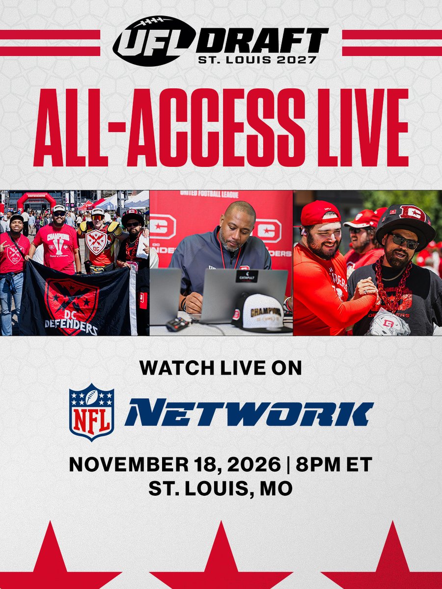UFLDefenders's tweet photo. Time to build the District's future 🛡️

Catch the 2027 UFL Draft November 18th LIVE on NFL Network! https://t.co/HlafXbLwAd