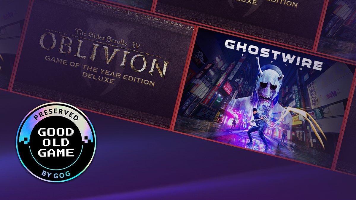 GOGcom's tweet photo. Two worlds worth preserving. Two adventures, now made to keep.

The Elder Scrolls IV: Oblivion – Game of the Year Edition Deluxe joins the GOG Preservation Program, with updates to help keep the journey through Cyrodiil alive on modern systems.

Ghostwire: Tokyo makes its GOG debut – and joins the Program, too! Explore a supernatural Tokyo and uncover the mysteries lurking in its streets.

Discover them on GOG and help us make gaming history live forever: https://t.co/ao60hiBHxX
