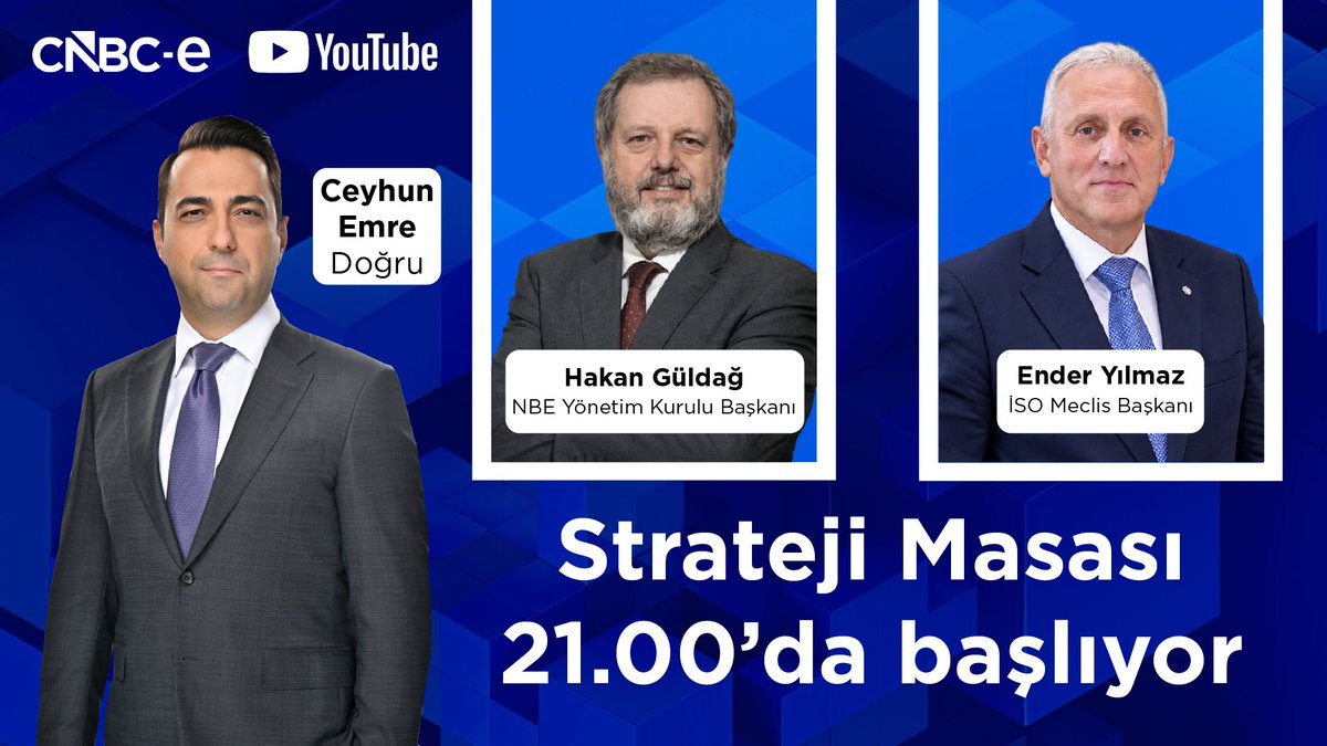 cnbceofficial's tweet photo. 📣 Strateji Masası başlıyor!

Ceyhun Emre Doğru'nun (@ceyhunemredogru) bu akşamki konukları Hakan Güldağ (@GuldagHakan) ve Ender Yılmaz (@_enderyilmaz).

🕘 21.00'da canlı izlemek için👇🏻

https://t.co/0OQXbxDU2O https://t.co/iNkVESK9Nn