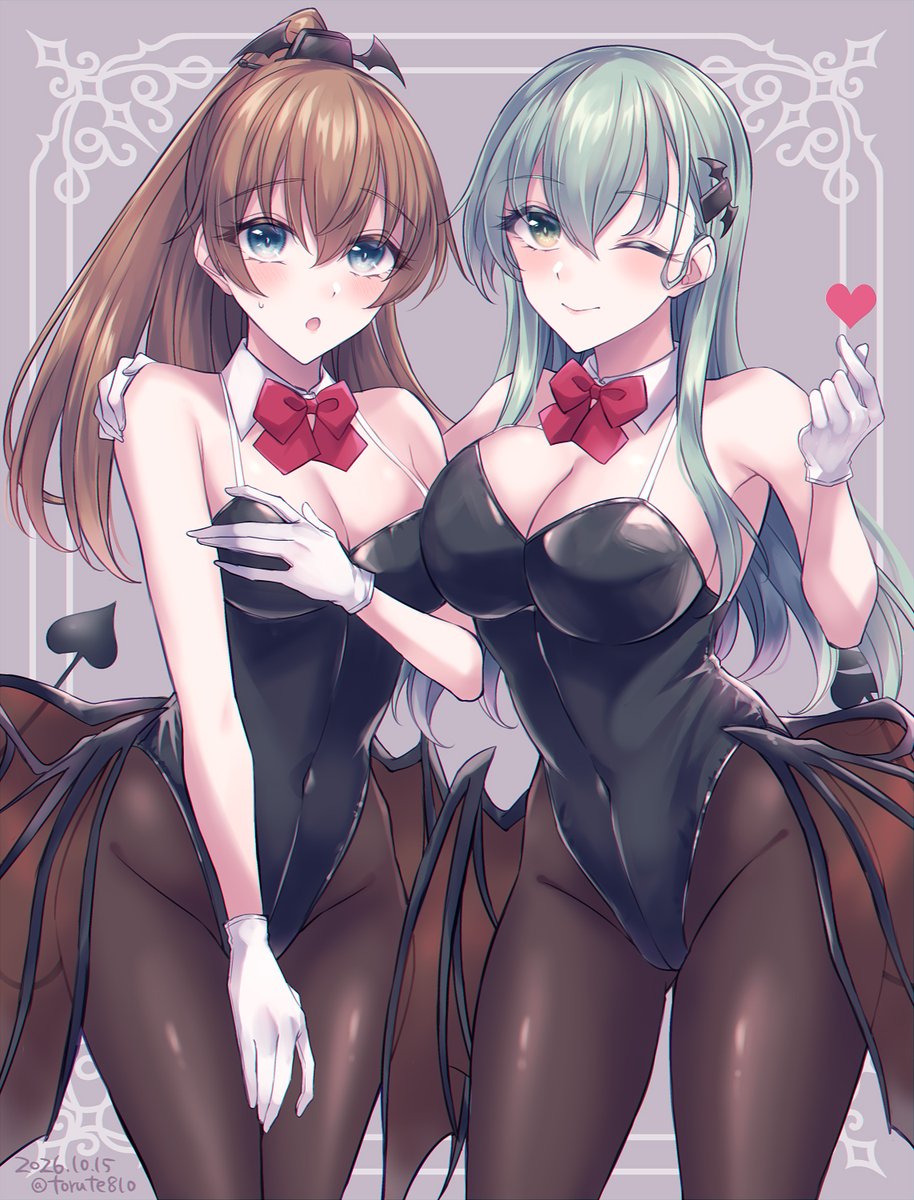 torute810's tweet photo. ノリノリサキュバス鈴谷＆恥じらいサキュバス熊野のペアルックハロウィン🦇🎃 https://t.co/bku5tH9hoo