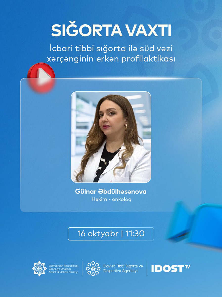dtseagovaz's tweet photo. 🗓️ 16 oktyabr saat 11:30-da DOST TV-də və Agentliyin Facebook səhifəsində “Sığorta vaxtı”nı izləməyi unutmayın.
📌 Suallarınızı şərh bölməsində qeyd edin, canlı yayımda səsləndirək.
#ƏƏSMN #DTSEA #DOSTTV #SığortaVaxtı https://t.co/3Rt9KnAIP6