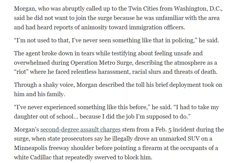 ReichlinMelnick's tweet photo. The ICE officer who faces charges for road raging in Minneapolis (pulling a gun on a random motorist who blocked him from driving his unmarked SUV on the shoulder) broke into tears on the stand in a hearing about where he'll be tried, and said he was under a lot of stress, ok? https://t.co/pxF8S9BMm1