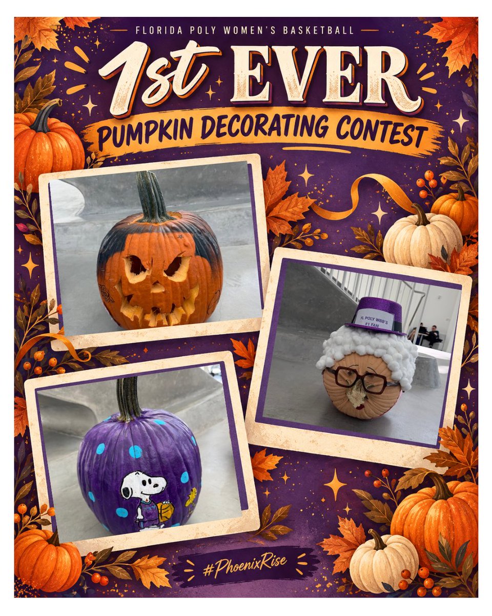 flpolywbb's tweet photo. The winners of our 1st Pumpkin Decorating Contest are: Sydney, Valeria, and Ella! 🎃💜🏀 https://t.co/w5nTae76Lq