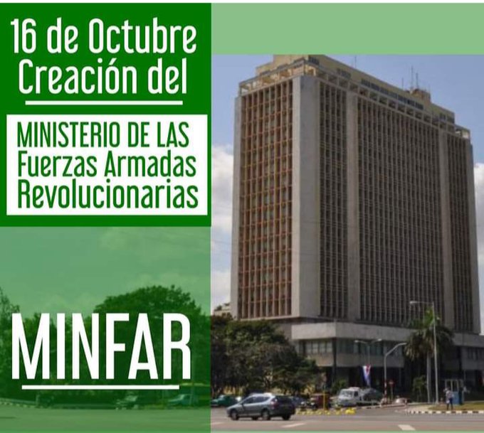 DrRobertoMOjeda's tweet photo. En vísperas de conmemorarse un nuevo aniversario de la creación del @MinfarC felicitamos a sus jefes, oficiales y soldados, a sus trabajadores civiles y especialmente a su ministro fundador, el entonces Comandante Raúl Castro Ruz. #RaúlEsRaúl https://t.co/b3wFKwrOhp