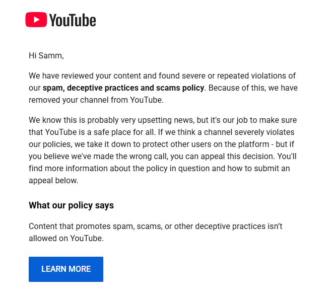 samaaaa90's tweet photo. Dear
@TeamYouTube

I believe my channel was terminated by mistake, as I haven’t violated any YouTube policies. My account is years old, with no spam or known violations. Please review my case and restore my channel I submitted an appeal and received a response in just 2 minutes. https://t.co/JUOUpsK9Md