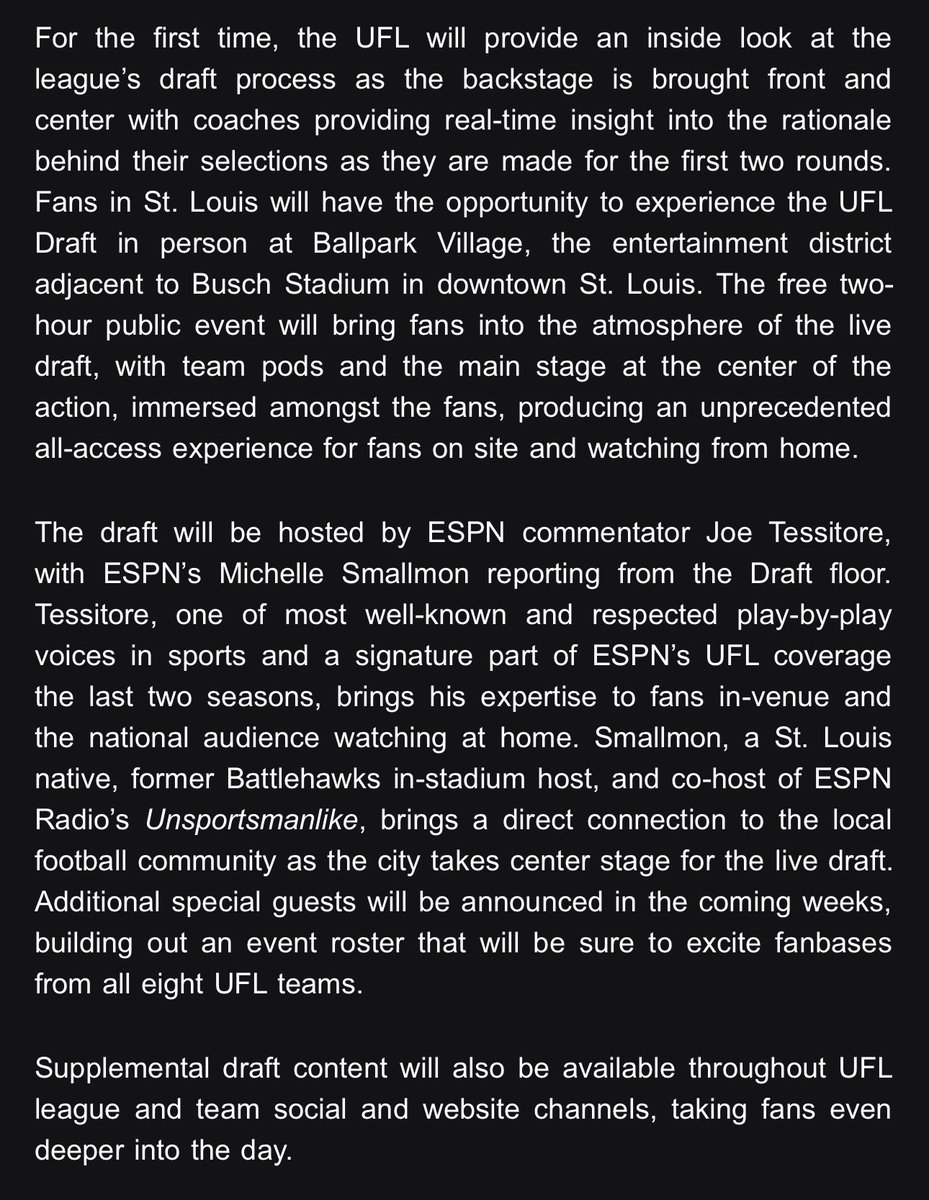 ByAnthonyMiller's tweet photo. Here is the press release from the UFL regarding the Draft next month. Columbus Aviators are on the clock as the first overall pick. #UFL https://t.co/mzCgC0yAdB
