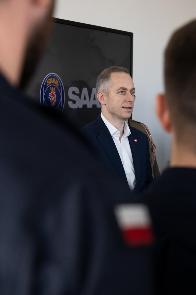 Saab's tweet photo. Today we welcomed State Secretary Cezary Tomczyk from Poland’s Ministry of National Defence to Saab in Karlskrona. The visit highlighted Swedish-Polish cooperation, including meeting Polish Navy personnel training on Swedish submarines and seeing sections of the Swedish A26. https://t.co/6UshFGL4Ma