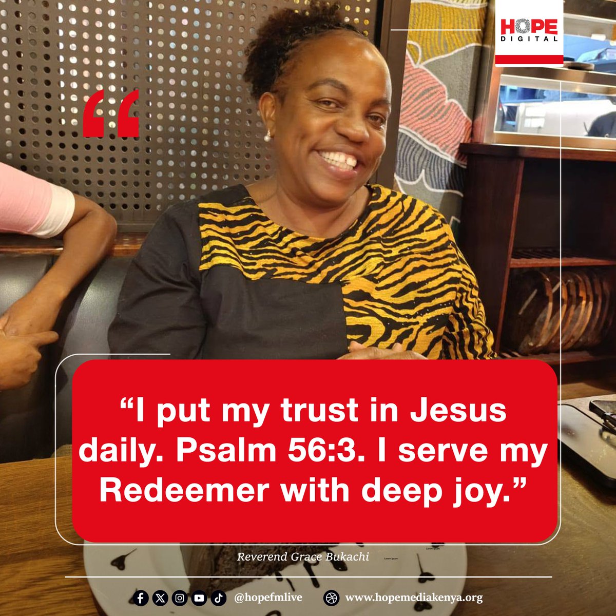 HopeFMLive's tweet photo. Reverend Grace N. Bukachi testifies to God’s ongoing work in her life, declaring, “I put my trust in Jesus daily.” Anchored in Psalm 56:3
📸Courtesy https://t.co/hyJJLU5MXn