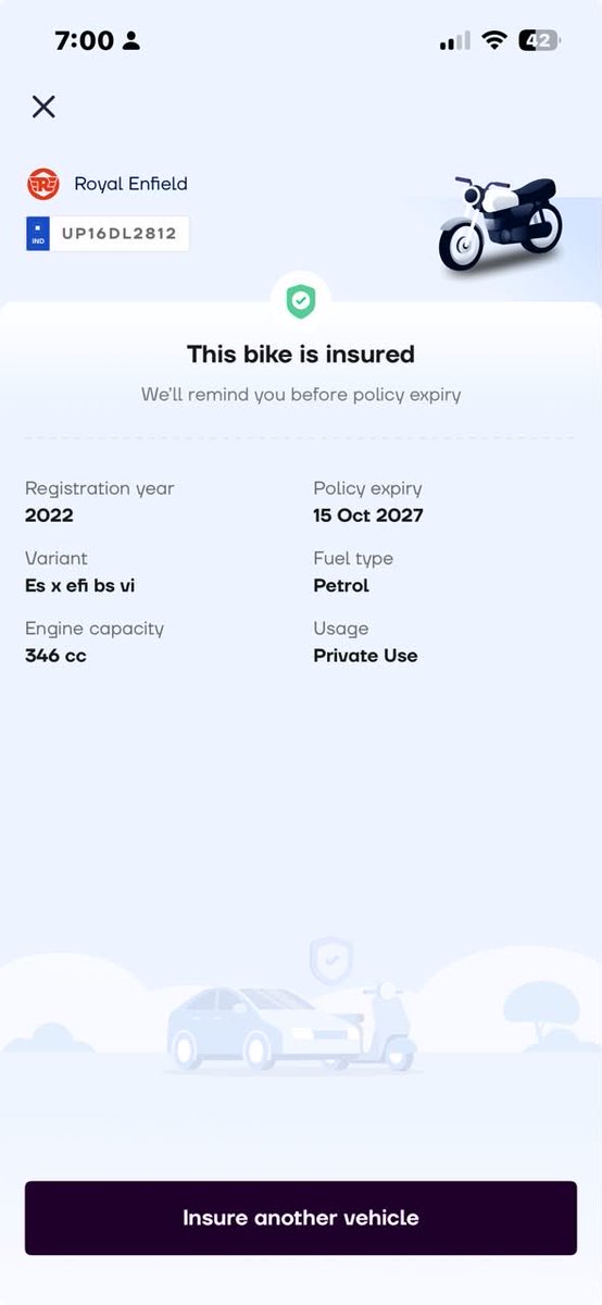 ThrottleMindset's tweet photo. @navifinance trying to renew y bike’s OWN Damage insurance, but the app blocks the purchase because third party cover is valid till OCT 2027. It simply marks that the bike is insured. Please enable standalone OD PURCHASE https://t.co/IPNWuJzAR5