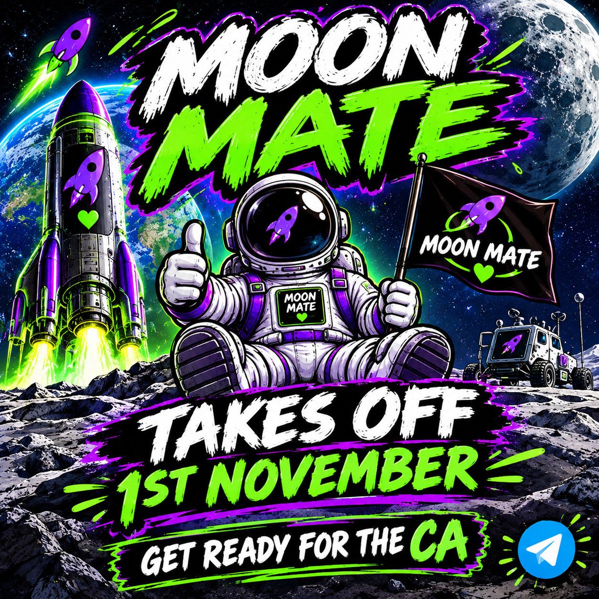 Moonmatecoin's tweet photo. 🚀🌙 MOON MATE TAKES OFF — 1ST NOVEMBER! 🌙🚀

The countdown is ON, MoonMates! 👽💚

🗓 1st November — mark the date!
🚀 A new journey begins.
💚 A community ready to grow.
🌕 One mission. One team. MOON MATE!

#MOONMATE #Solana #Memecoin https://t.co/nvGpFSt7f2