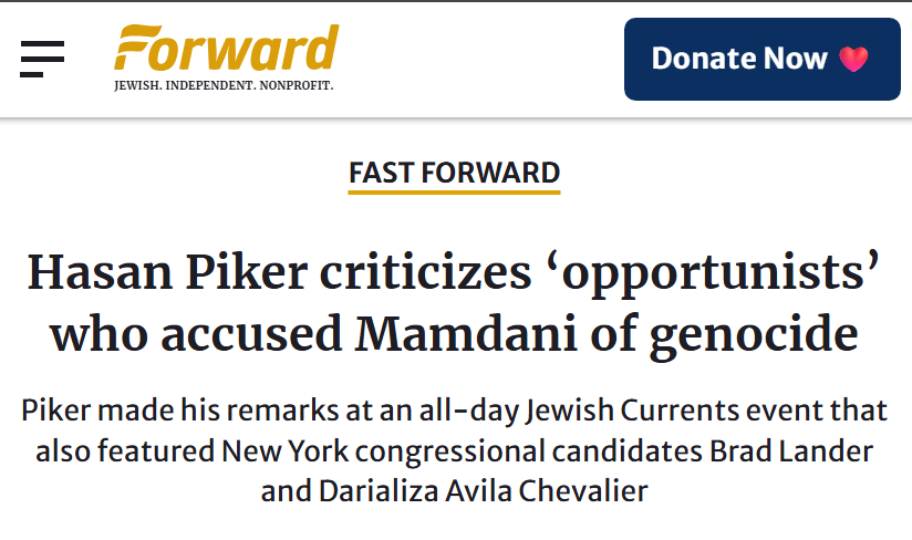georgeofpatmos's tweet photo. Hasan Piker attended a Jewish Zionist event, headlined by Zionist Brad Lander.

There he denounced 'opportunists' for protesting Mamdani's attendance of a Zionist propaganda vigil.

Piker said nothing about Lander, who invested NYC public funds into Israeli arms companies. https://t.co/TnXjdXqUW4