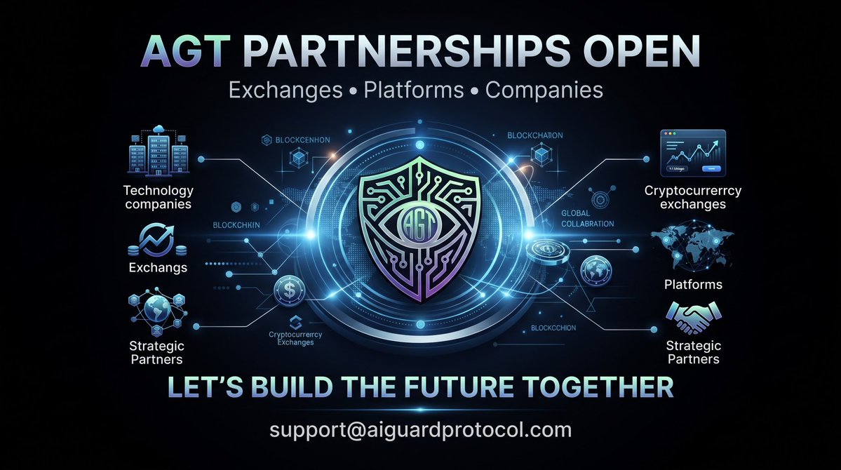 agt_ai's tweet photo. 🤝 AGT Partnership Program Is Now Open!

AI Guard Protocol is opening its doors to exchanges, platforms, companies, and strategic partners interested in building the future together.

🚀 If your organization is interested in collaborating with AGT, exploring business opportunities, or establishing a strategic partnership, our team is ready to connect.

📩 Partnership Inquiries:
support@aiguardprotocol.com

Let’s build something powerful together. 🛡️

#AGT #AIGuard #Partnerships #Blockchain #AI