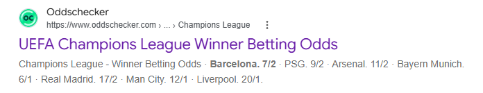 bigbaddog2021's tweet photo. @thecitydefender check the odds again its BARCELONA PSG and ARSENAL https://t.co/bs8M2HSYrT