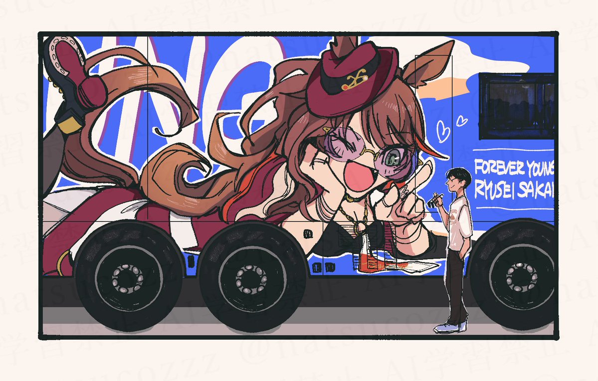 natsucozzz's tweet photo. ⚠️騎手ウマ　🚌ヤン子ちゃんと坂井🕶️
安全運転お願いね🖤 https://t.co/V5jddFmbM8