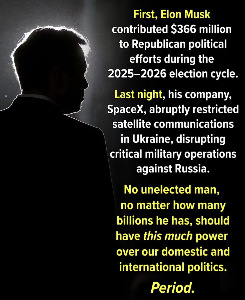 AnnieForTruth's tweet photo. It is disgusting that billionaires like Elon Musk have this much power over our domestic and international politics. 🤬 https://t.co/r1g5adrtHj