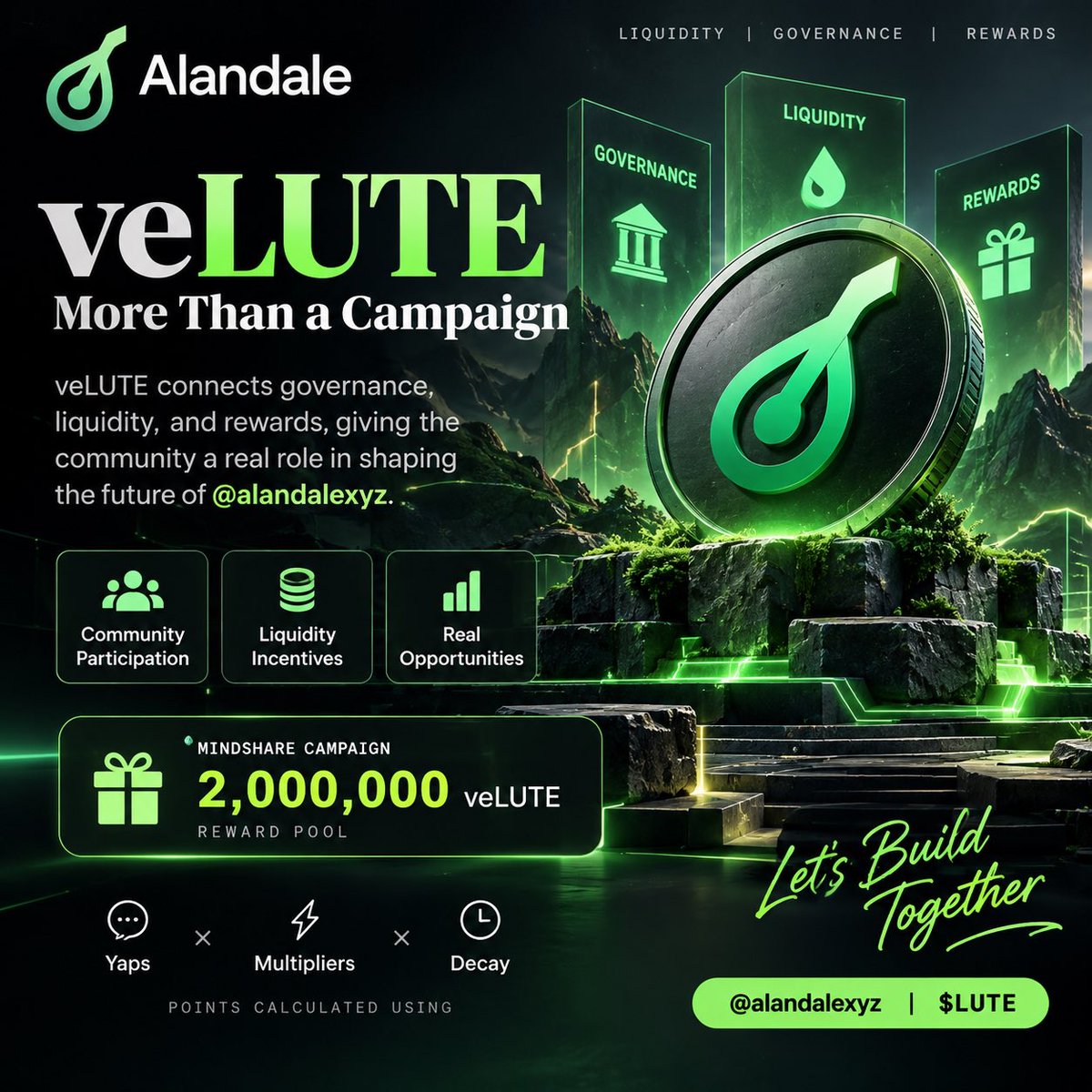 seelarhX's tweet photo. A strong ecosystem needs more than liquidity. It needs people who understand what is being built. 💚

That's one reason I'm paying attention to @alandalexyz and its veLUTE model.

By connecting governance with liquidity incentives, veLUTE creates an interesting dynamic around how liquidity can be directed and how participants can benefit.

The Mindshare Campaign is another opportunity to learn, share ideas, and bring more attention to the ecosystem.

I'm here to explore, contribute, and grow alongside the community.

Let's keep building! 🚀

$LUTE