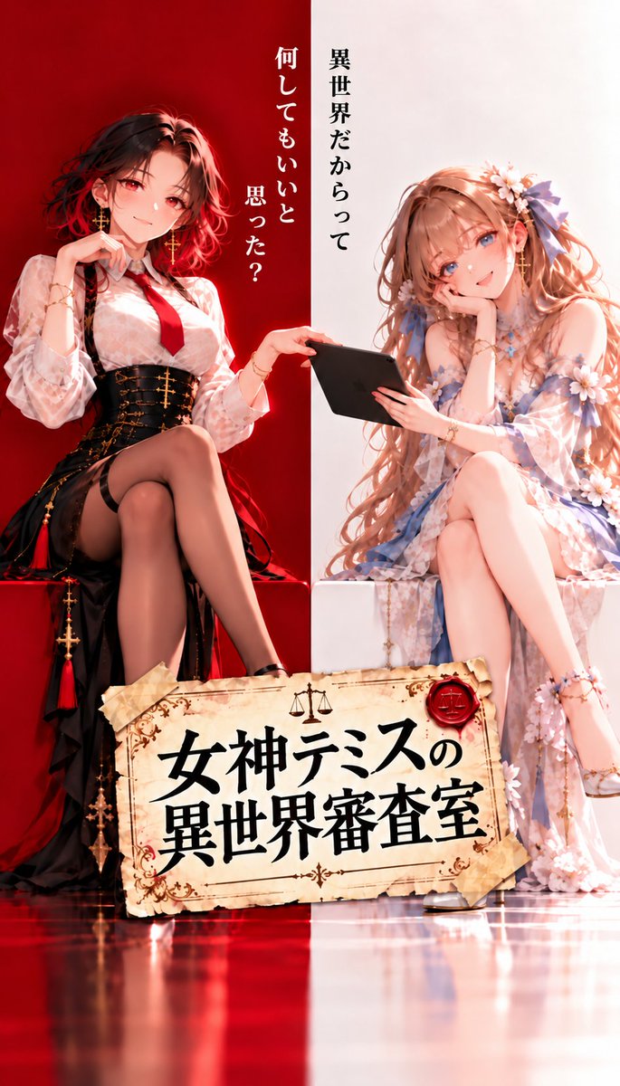 Altis_Codes's tweet photo. 【作品紹介③】

チート、婚約破棄、死に戻り。

異世界だからって、
何してもいいと思った？

―――なので、日本法で審査します。

異世界テンプレ×日本法の審査コメディ。

『女神テミスの異世界審査室
――異世界だからって、何してもいいと思った？――』

https://t.co/6xSgRvEZCE https://t.co/FcwpM6wtOW