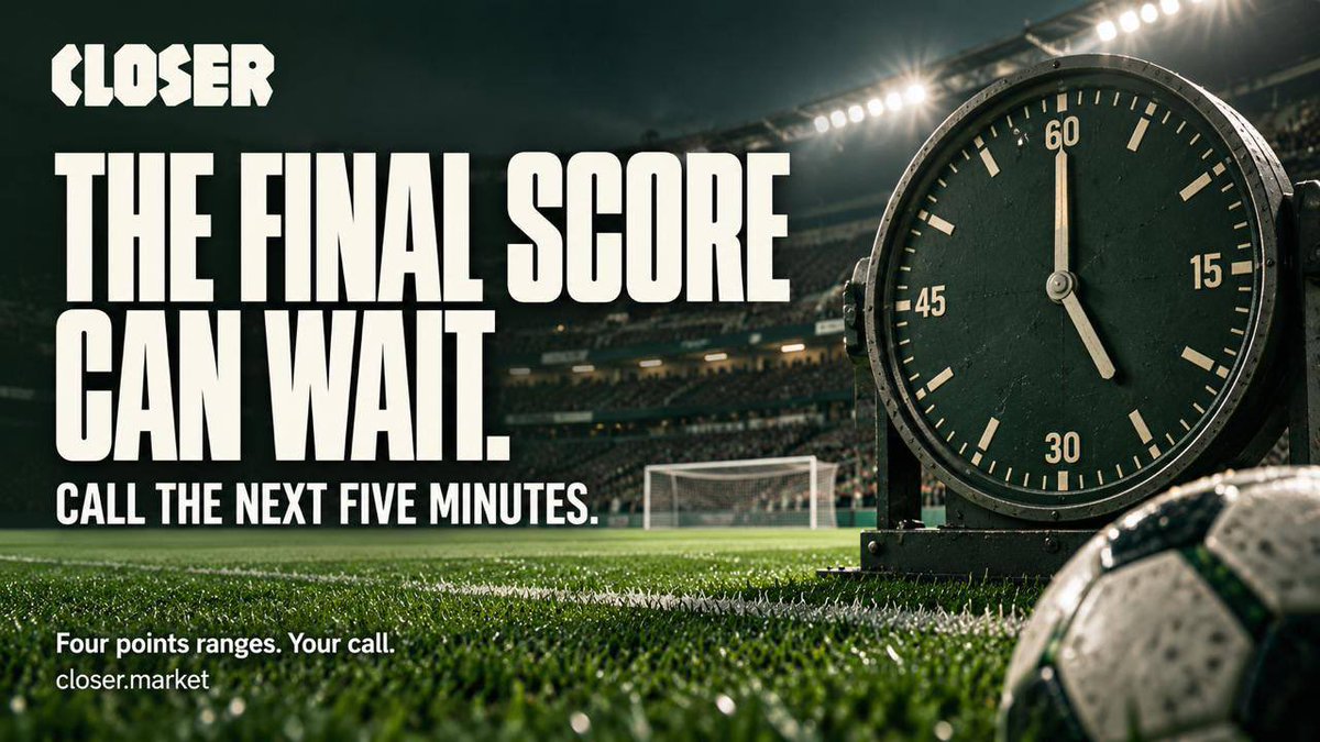 closer_xyz's tweet photo. You know how everyone predicts who’ll win?

Closer brings the focus to what happens in the next five minutes.

Predict the points scored in that window. Choose one of four points ranges that matches your read, and trade your view of how the game unfolds.

Short window. Four ranges. Your call.

The final score can wait.

→ https://t.co/bH7QDRFLTO