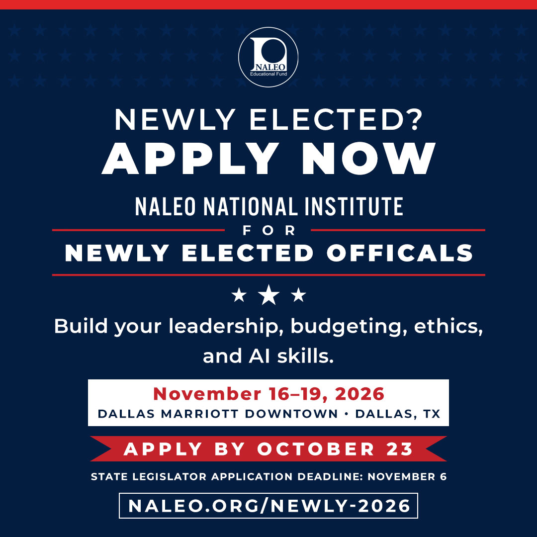 NALEO's tweet photo. Your constituents elected you to lead on day one—but you don't have to navigate it alone. NALEO is here to support you. 🏛️✨

Join peers at the Newly Elected Officials Institute November 16–19 in Dallas, TX. The October 23 application deadline is rapidly approaching! 🧵👇 https://t.co/udwdtAKAfN