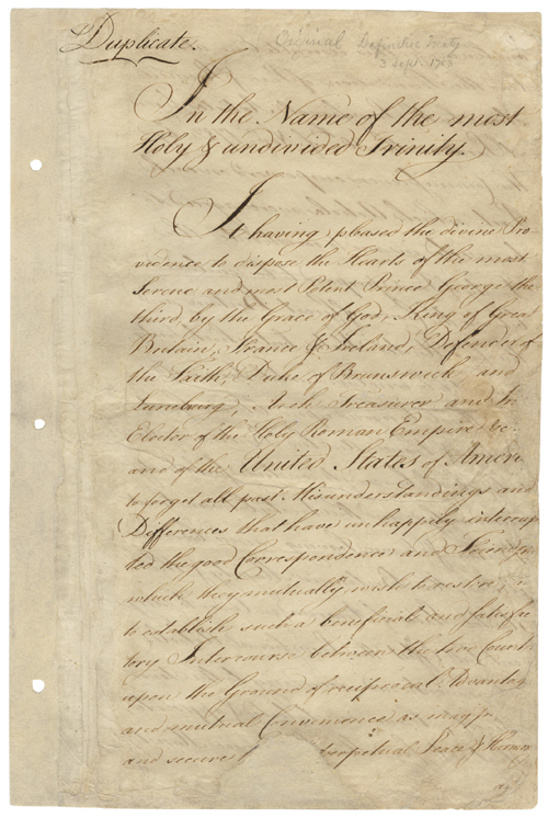 HistoryAtState's tweet photo. What ended the Revolutionary War? A treaty signed in Paris in 1783 by three American diplomats — John Adams, Benjamin Franklin & John Jay — and British MP David Hartley. It secured independence from Britain, freedom for POWs & addressed the fate of British loyalists in the new nation.