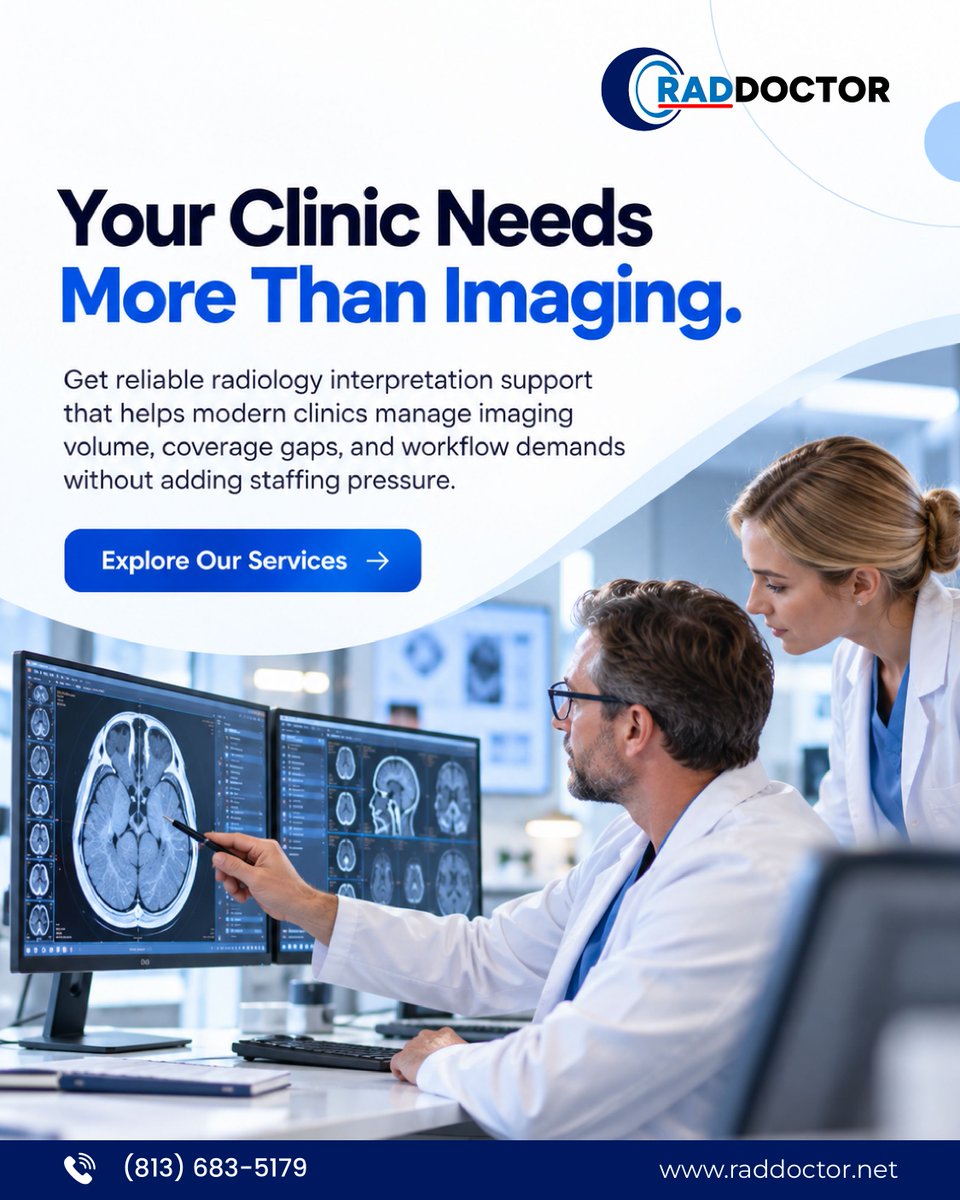 Rad_Doctor1's tweet photo. Managing imaging volume shouldn’t mean adding more pressure to your clinic team. With reliable radiology interpretation services, modern healthcare clinics can keep workflows moving and support timely reporting when coverage gets tight.
https://t.co/yWR8bMnMOK
#teleradiology https://t.co/jiQlQs2vkF