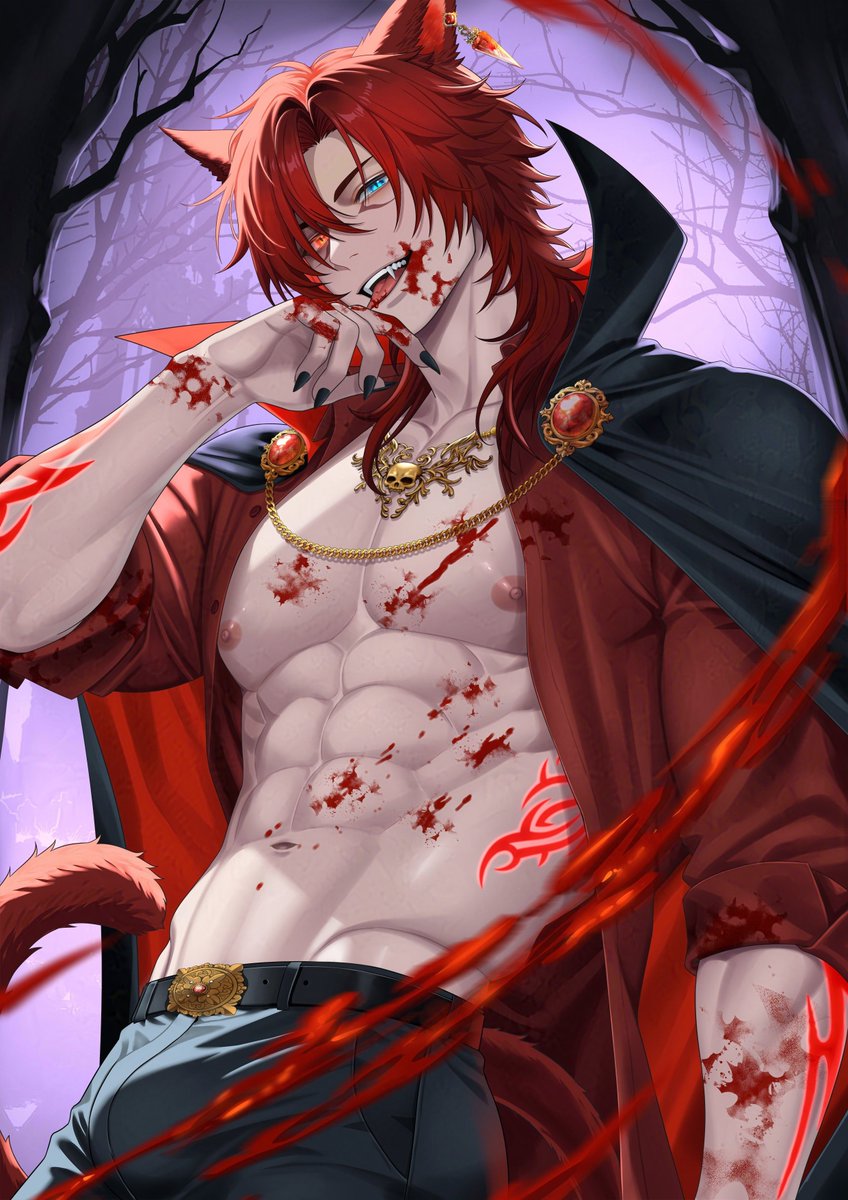 hakase4295's tweet photo. "Surely you can be convinced to let him in...? A small nibble, a bit of lightheadedness... just a smidgeon of blood loss... and a night to remember. Or forget. Depending on how strong-willed you are heheh." 🧛‍♂️

(An amazing Halloween-themed piece by the incredible @BayouKun!) https://t.co/RYNFuMyIoD