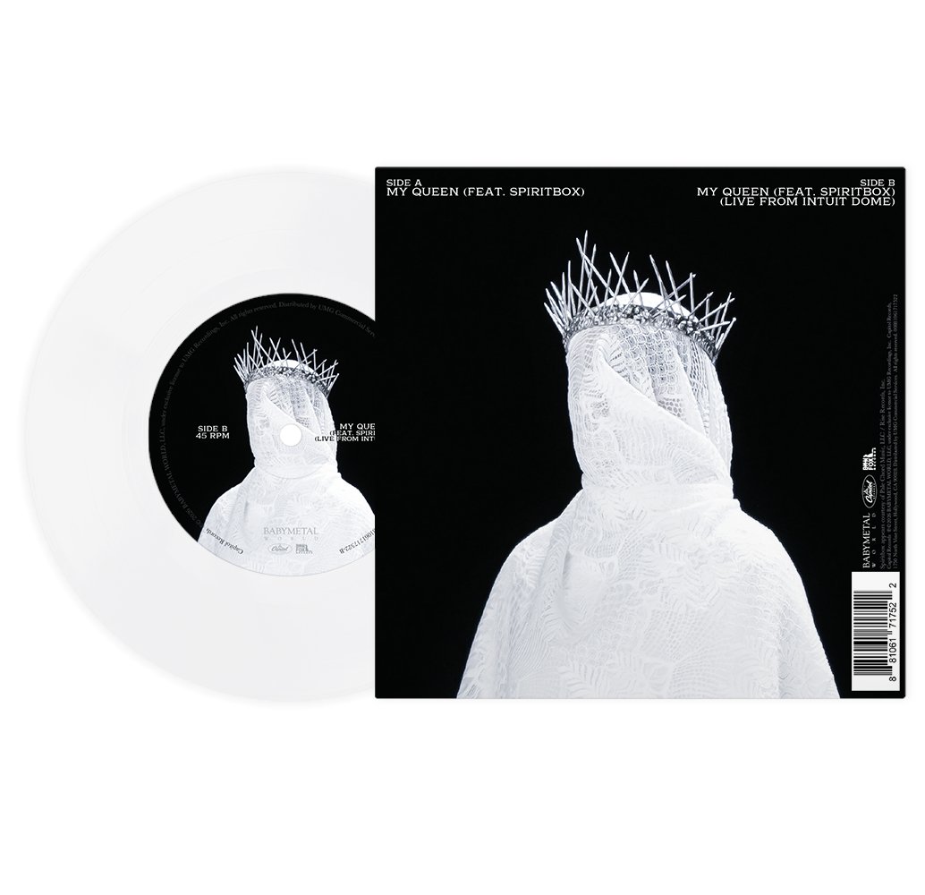 BABYMETAL_JAPAN's tweet photo. Special 7" “My Queen: Intuit Dome Anniversary Edition” Release♟️
https://t.co/BEsnKIhejy

Celebrate the one year anniversary of BABYMETAL’s Intuit Dome show with a special 7" release, pressed on transparent vinyl.
Side A features the studio version of “My Queen (feat. Spiritbox),” while Side B captures the explosive live performance from Intuit Dome, where Spiritbox’s Courtney LaPlante joined BABYMETAL on stage to bring the collaboration to life🔥

Tracklist:
SIDE A - My Queen (feat. Spiritbox)
SIDE B - My Queen (feat. Spiritbox) [Live from Intuit Dome]
