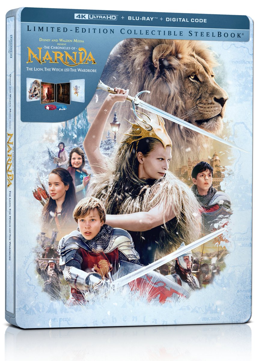thehdroom's tweet photo. The Chronicles of Narnia: The Lion, The Witch and the Wardrobe 4K UHD + Blu-ray + Digital Steelbook has been announced for December 15th. Pre-order to come.

Aspect Ratio
Physical: 4K UHD: Widescreen (2.35:1), Blu-ray: Widescreen (2.35:1)

Disc Size
4K UHD: 66GB
Blu-ray: 50GB

Audio
4K: English Dolby Atmos and 2.0 Dolby Digital Descriptive Audio, Spanish 5.1 DTS Digital Surround,
French 5.1 Dolby Digital Language Tracks

Blu-ray: English 5.1 5.1 Uncompressed (48 kHx/16-bit), Spanish and Frinch 5.1 Dolby Digital Language
Tracks

Subtitles
4K: English SDH, Spanish and French

Blu-ray: English SDH, Spanish and French

Bonus Features:
Creatures, Lands & Legends: Creatures of the World
Explore Narnia 3-D Map
Audio Commentary with Director Andrew Adamson and Stars
Audio Commentary with the Filmmakers