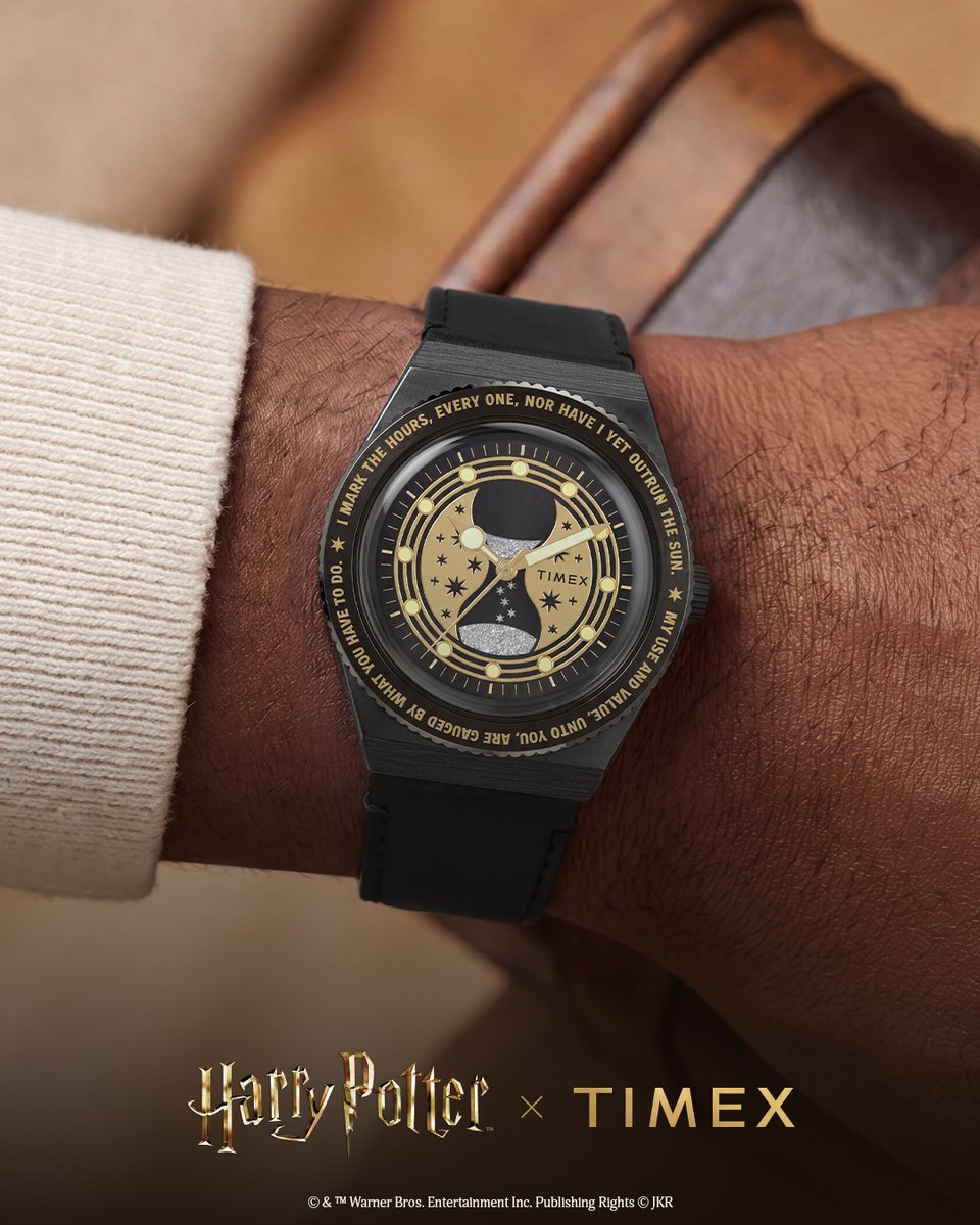 timex's tweet photo. Inspired by Hermione Granger’s iconic Time-Turner, our Harry Potter x Timex collection offers two enchanting takes on Q Timex. The 40mm collector’s edition Chronograph features hourglass-inspired sub-dials and a wand-shaped second hand, while the 36mm special edition centers on a glittering miniature hourglass. Both feature star-shaped cutouts and bezels bearing the Time-Turner’s famous inscription from 𝘏𝘢𝘳𝘳𝘺 𝘗𝘰𝘵𝘵𝘦𝘳 𝘢𝘯𝘥 𝘵𝘩𝘦 𝘗𝘳𝘪𝘴𝘰𝘯𝘦𝘳 𝘰𝘧 𝘈𝘻𝘬𝘢𝘣𝘢𝘯, making them fitting keepsakes for fans and collectors alike.​

Shop the collection: https://t.co/yE6ZnYkFQx

#Timex #HarryPotter @harrypotter
