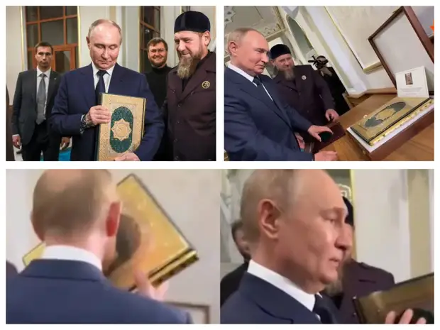 haz5p4's tweet photo. @Prototype27F absolute truth. here, in this photograph, you can see how the President of rusia, Pypa, takes the sacred book, the Bible, from the hands of the chief Patriarch of the rusian Orthodox Church, Ramzin Kadirov, and kisses it https://t.co/g4FfLQXUF8