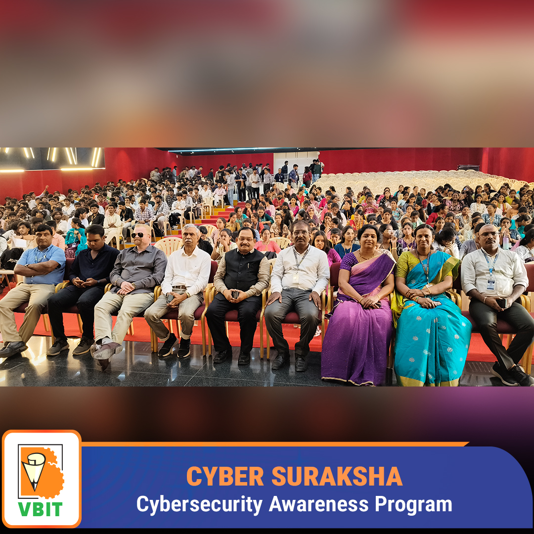 VBITHYD's tweet photo. 𝗖𝗬𝗕𝗘𝗥 𝗦𝗨𝗥𝗔𝗞𝗦𝗛𝗔 𝗖𝗔𝗠𝗣𝗨𝗦 | 𝗖𝘆𝗯𝗲𝗿𝘀𝗲𝗰𝘂𝗿𝗶𝘁𝘆 𝗔𝘄𝗮𝗿𝗲𝗻𝗲𝘀𝘀

VBIT’s Department of CSE (Cyber Security), in association with the CSI Student Branch, organized CYBER SURAKSHA CAMPUS on 14 October 2026.

#VBIT #CyberSuraksha #CyberSecurity #CSI https://t.co/i9HHbgeg6M