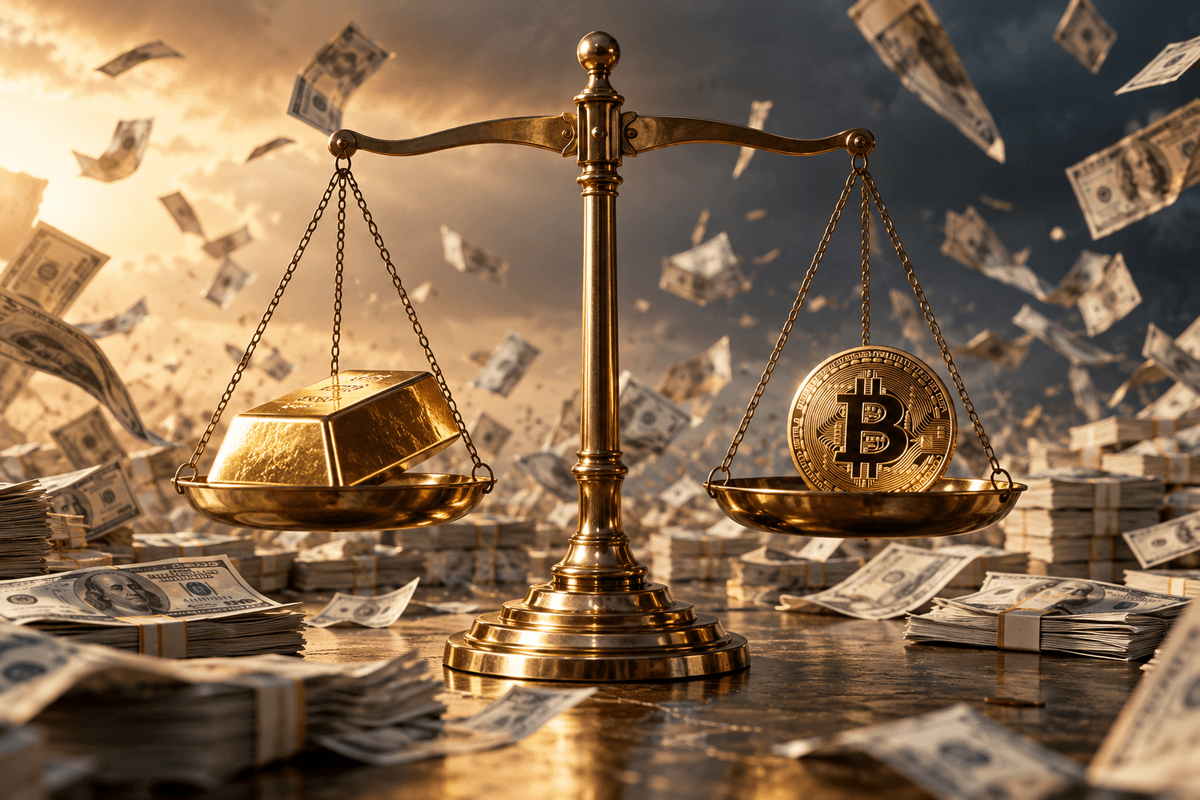 BitcoinkoersX's tweet photo. Goud stijgt, Bitcoin daalt: beleggers zoeken massaal veiligheid https://t.co/3sHZKbItBw 
#Bitcoin #Crypto #goud https://t.co/a42gLztbOu