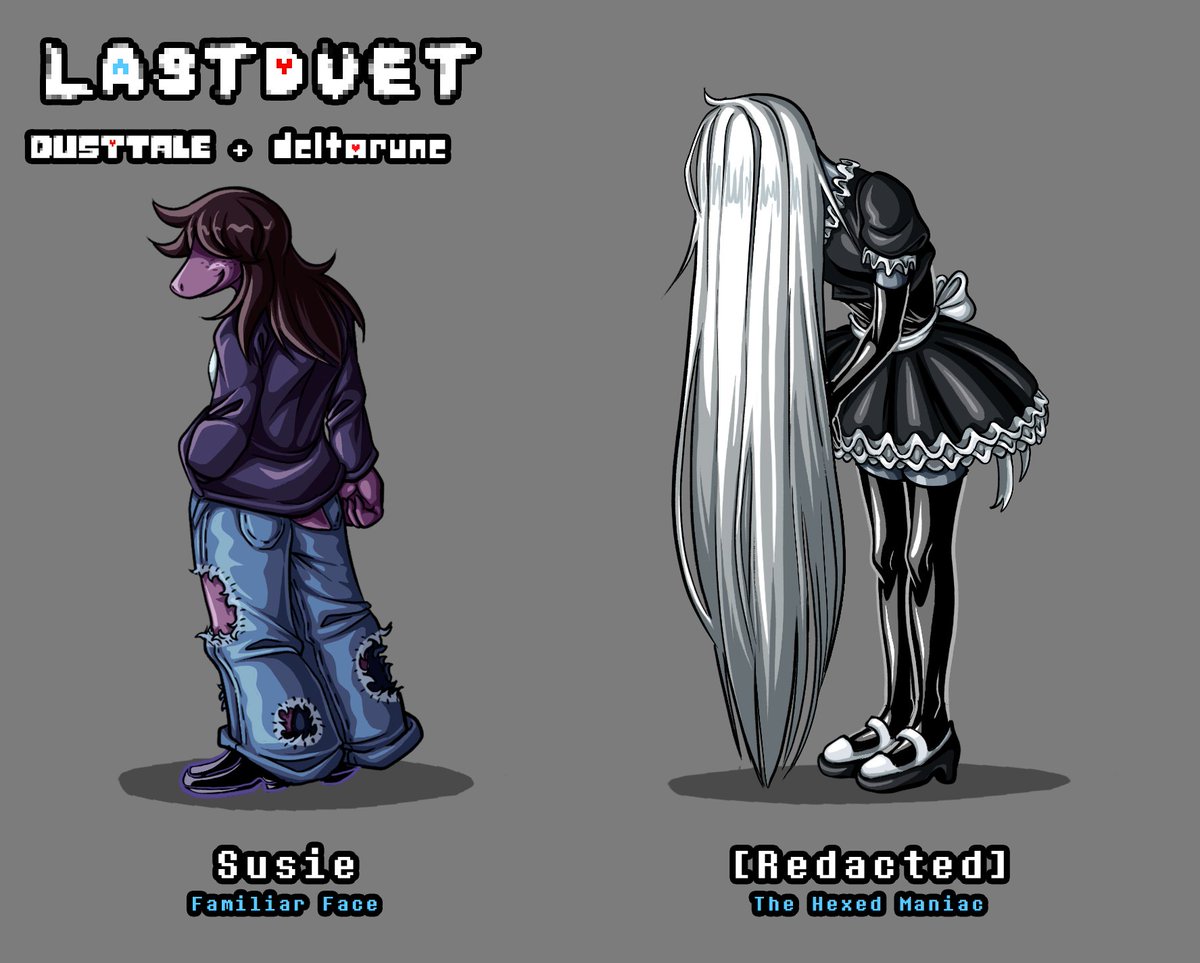 i11end's tweet photo. Sans &amp; Dess placement for my #deltaruneㅤㅤㅤ AU #Lastduet !

Susie: A normal monster that lived in hotland, has been evacuated successfully so she currently still walking around underground

[Redacted]: Former royal scientist, and puppeteer, and crossdresser, Alphys's otaku pal https://t.co/qicXi51gc0