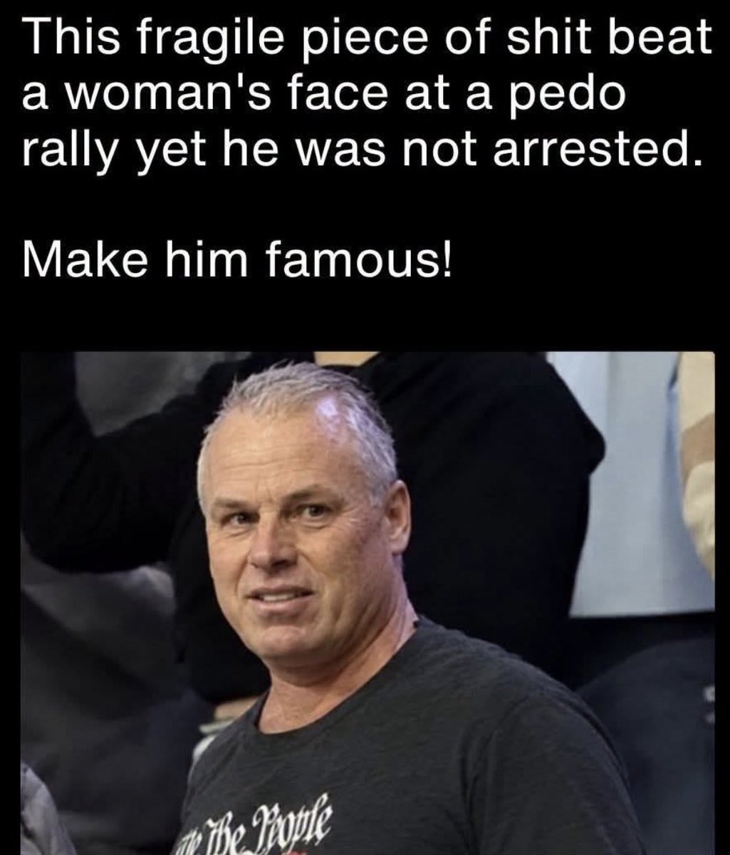 AnnieForTruth's tweet photo. This MAGA POS beat and punched a woman in the face at a Trump rally because she was wearing a shirt that said, “Release The Epstein Files.” Then, he bragged about it on his own FB post! His name is Russell Dickert. Make DICK-head famous by re-posting! https://t.co/uS88in50Gt