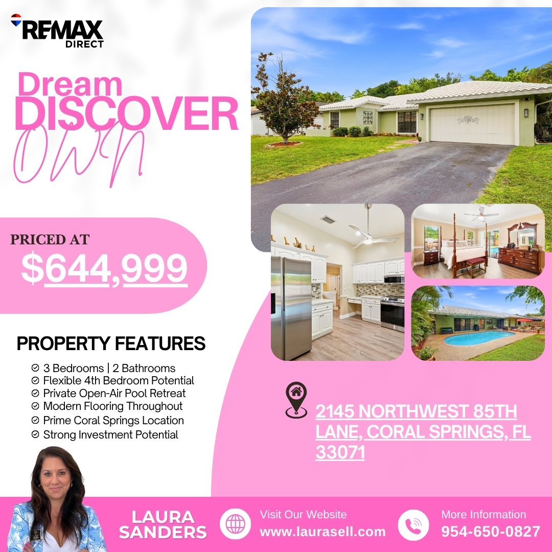 laurasellsflcom's tweet photo. π‘ PRIVATE POOL, NO HOA & FREEDOM TO MAKE IT YOURS! π΄β¨
π 2145 NW 85th Lane, Coral Springs, FL 33071
π² $644,999
π² Don't miss this opportunity! Schedule your private showing today.
π Laura Sanders | 954-650-0827
#CoralSpringsRealEstate #PoolHome #NoHOA #HomeForSale #FHABuyer https://t.co/jrV9aAuzX6