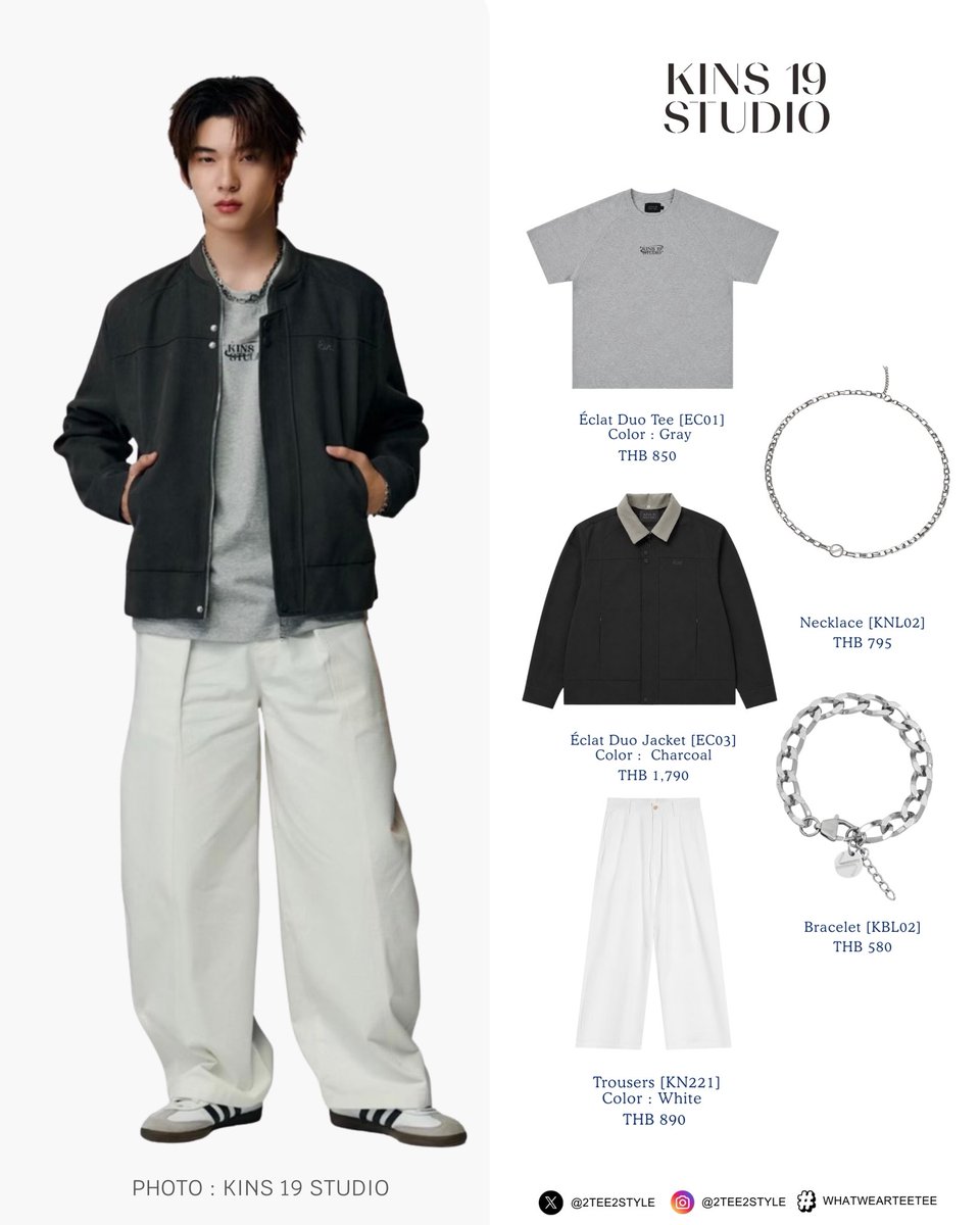 2TEE2STYLE's tweet photo. ‧₊˚ 2TEE2STYLE | #whatwearTeeTee 🐶👕
LOOK FOR #KINS19STUDIO — #twnpich

LOOK 1 

- Éclat Duo Tee [EC01] 
Color : Gray

- Éclat Duo Jacket [EC03] 
Color : Charcoal

- Trousers [KN221] 
Color : White

- Necklace [KNL02]
- Bracelet [KBL02]

- - - - - - - - - 

LOOK 2

- Éclat Duo Sweater Scarf [EC02] 
Color : Gray

- Kins Cosmo Pants 
Color : Black

- - - - - - - - - 

LOOK 3 

- Éclat Duo Tee [EC01]  
Color : Gradient Charcoal

- KINS Loose Barrel Jeans [F119] 
Color : Ash green

- KINS Cloudstone Tote [KPB03E]
Color : Silver Sky

#ShopeeKins19studioxTeeteePor