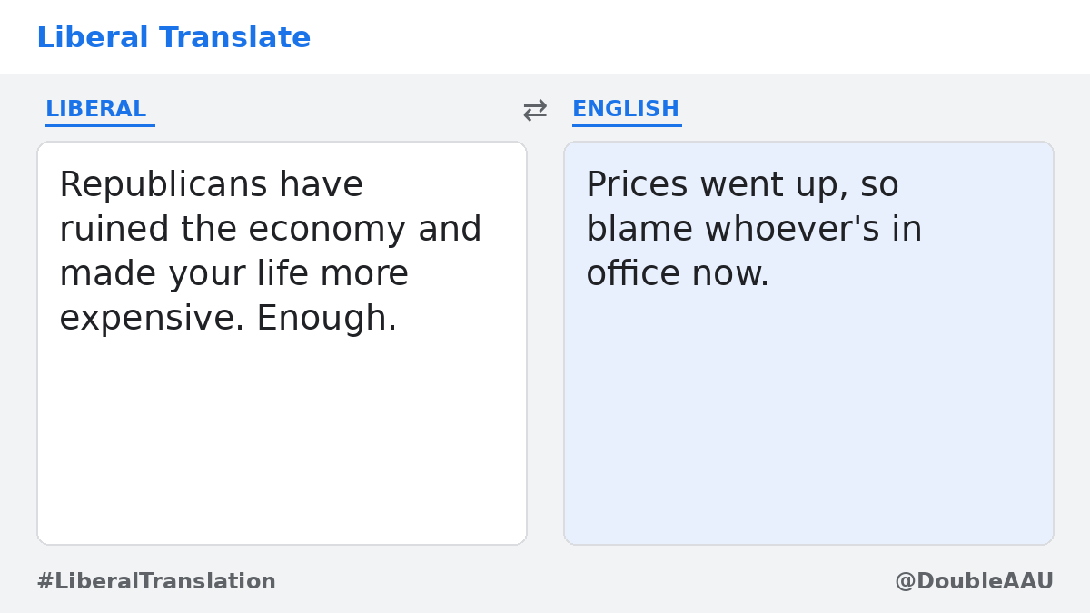 DoubleAAU's tweet photo. 🔄 Translation: Prices went up, so blame whoever's in office now. #LiberalTranslation #PPI https://t.co/KbVwWswliY