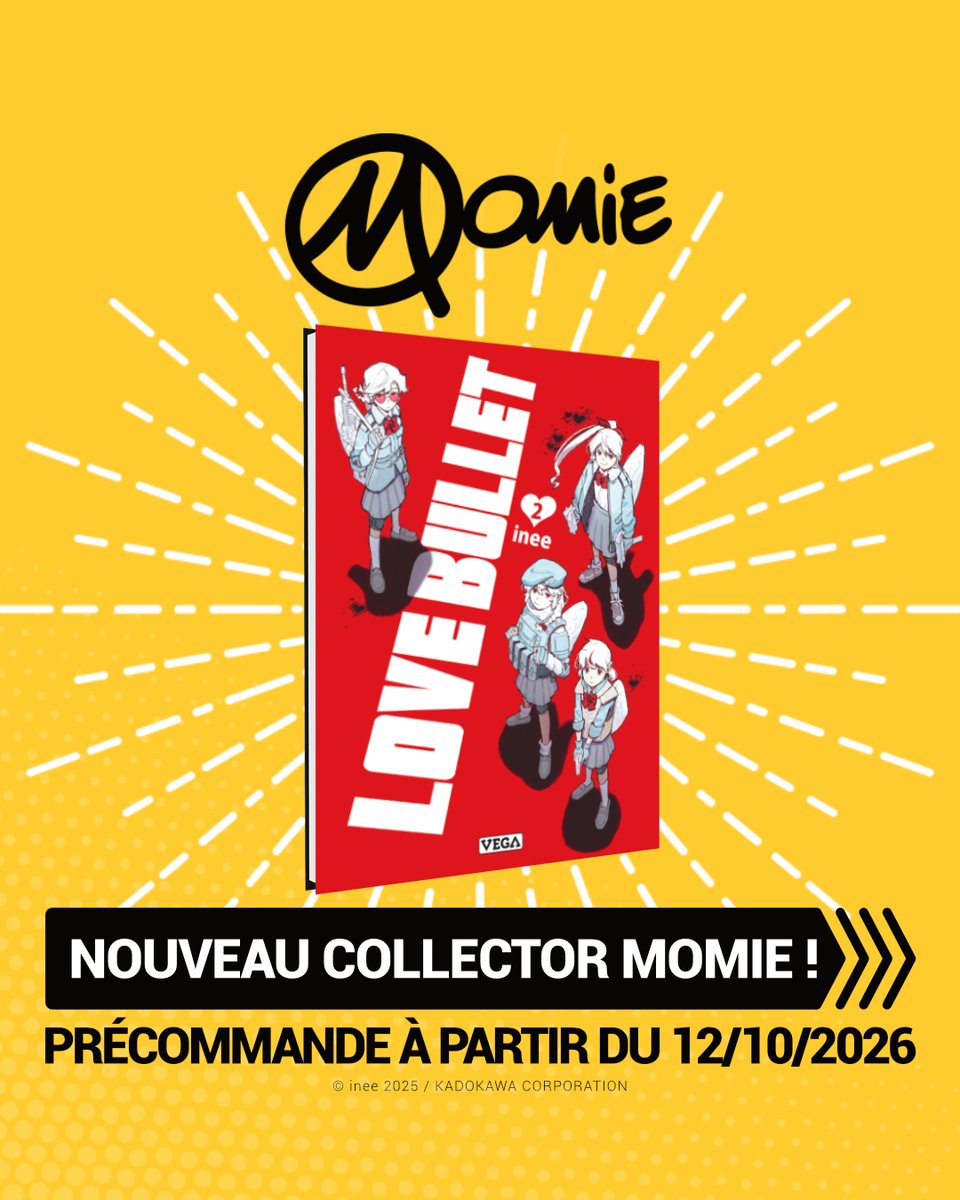 vegalivres's tweet photo. 💘 LOVE BULLET : UNE JAQUETTE COLLECTOR EXCLUSIVE MOMIE !

À l’occasion de la sortie du tome 2 de Love Bullet, nous nous associons au réseau Momie pour vous proposer une nouvelle jaquette collector exclusive ! ✨

Elle vous sera offerte pour tout achat du tome 2 dans une librairie Momie ou sur le site https://t.co/HpCowbRvK5

📌 Précommandes ouvertes jusqu'au 29 octobre, pour une sortie le 30 octobre !

Alors, que pensez-vous de cette jaquette ? 👀

@inee @MomieMangasLyon @momie_metz @Momie_Dijon #mangas #vegalivres #lovebullet