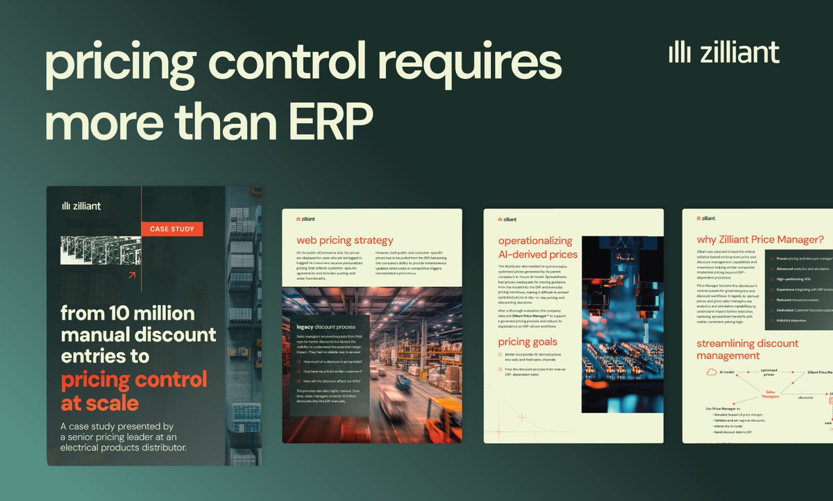 zilliant's tweet photo. 🚨 10 million manual discount entries. One pricing process that could no longer scale.

This distributor partnered with Zilliant to move beyond spreadsheet- and ERP-driven pricing with Price Manager.

Read the full case study 👉 https://t.co/KdheYgYOYd

#Pricing #Distribution https://t.co/jhkpCv0jjk
