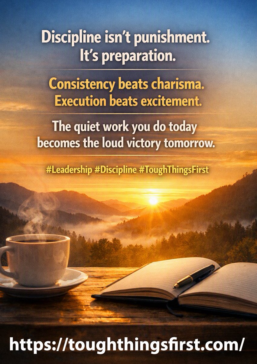 Ray_Zinn_'s tweet photo. Discipline isn’t punishment. It’s preparation. Every great leader learns that consistency beats charisma, and execution beats excitement. The quiet work you do today becomes the loud victory tomorrow. #Leadership #Discipline #ToughThingsFirst https://t.co/EJibwdL2BA