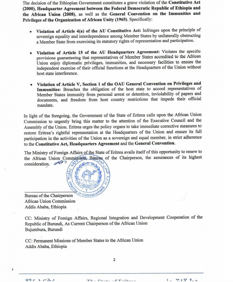 Abraha17611709's tweet photo. 🇪🇷 Eritrea calls on the @_AfricanUnion to take timely action to restore its representation at AU Headquarters and ensure its full participation, in line with the principles of equality and respect for all member states. #Eritrea #AfricanUnion https://t.co/2pd4K5MPxV
